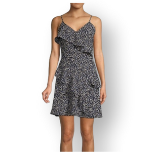 NWT DESIGN LAB Blue Leopard Print Ruffle Dress